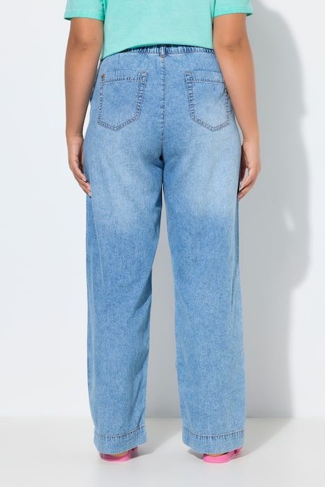 Denim léger, coupe large, ceinture élastiquée