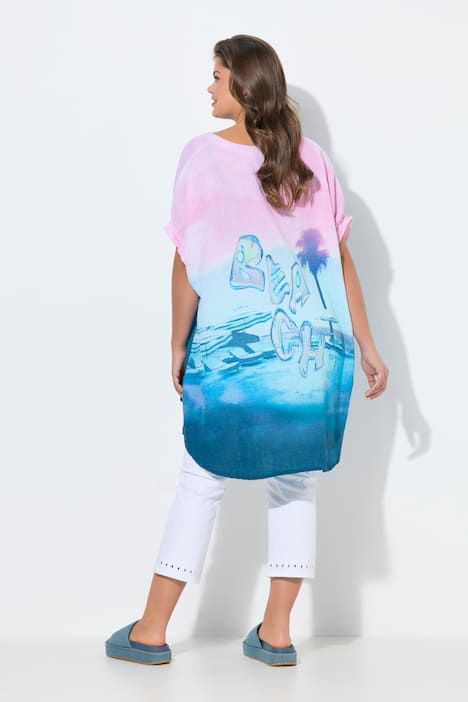 Blouse longue en mousseline, manches 1/2, encolure tunique