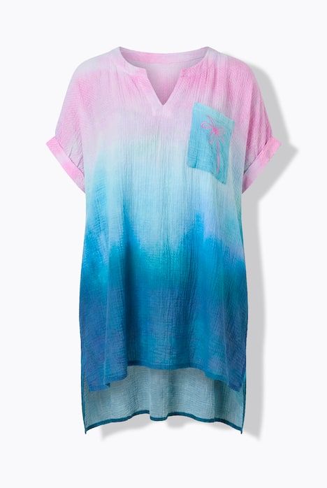 Blouse longue en mousseline, manches 1/2, encolure tunique