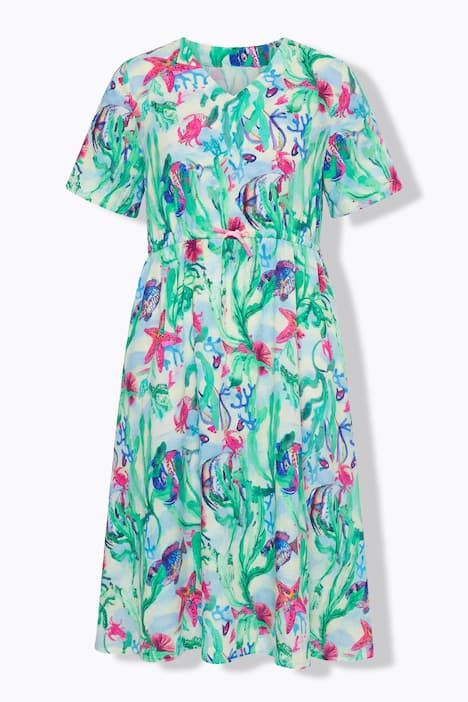 Robe en mousseline avec cordon à nouer sous tunnel, décolleté en V et manches courtes