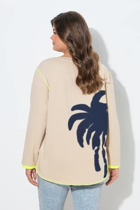 Sweat-shirt à col rond, imprimé palmiers au dos