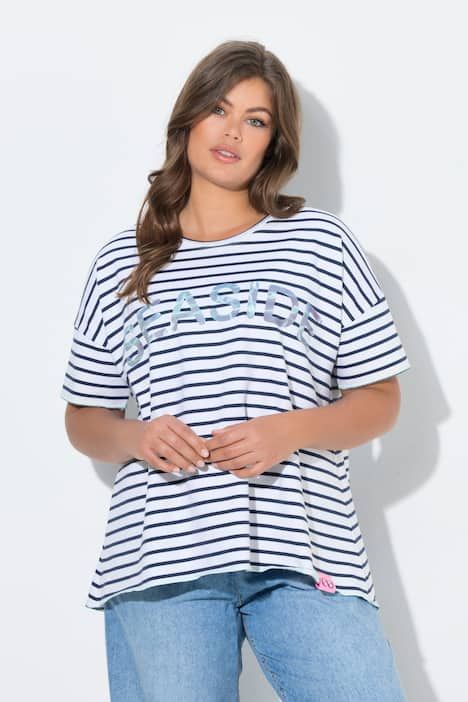 Sweat-shirt rayé, oversize, manches 1/2