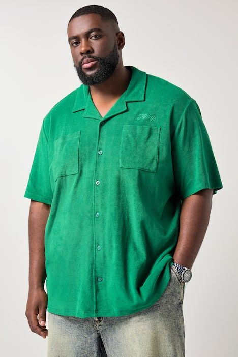 Chemise STHUGE à manches courtes et col cubain, tissu éponge, coupe « flottante » – jusqu'au 8 XL