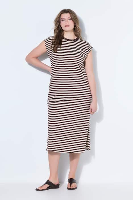 Robe en jersey, oversized, rayures, col rond, sans manches