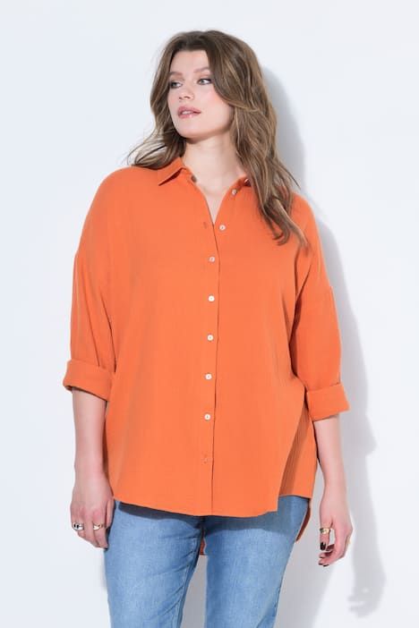 Chemisier en mousseline, oversize. Col classique, manches longues