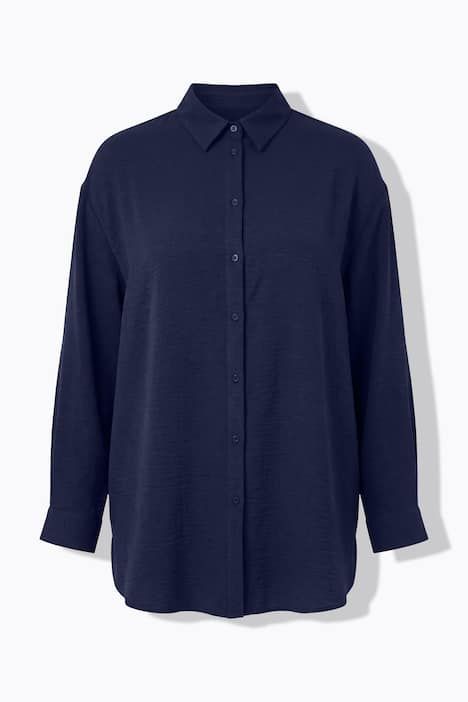 Chemise oversized en tissu crêpe, col de chemise et manches longues