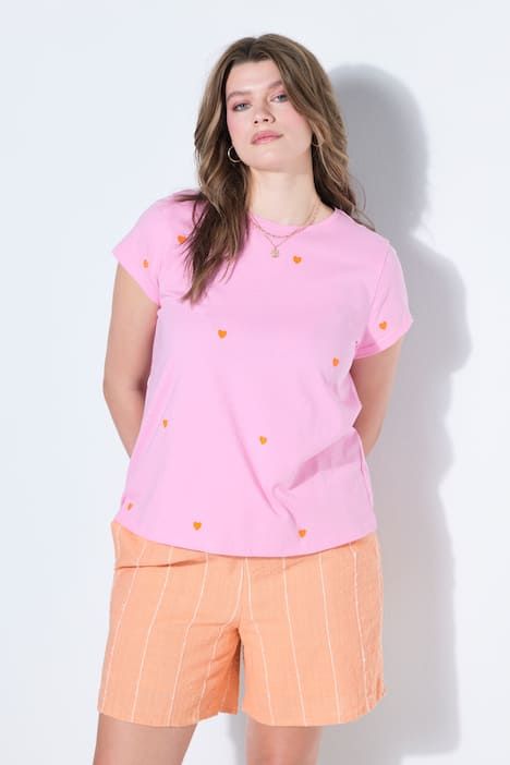 T-shirt à col rond, avec cœurs
