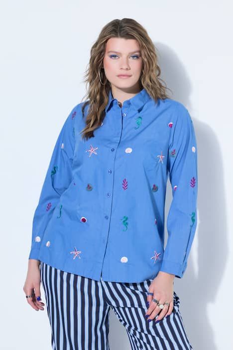 Chemisier coupe Boxy Shape, broderie mer