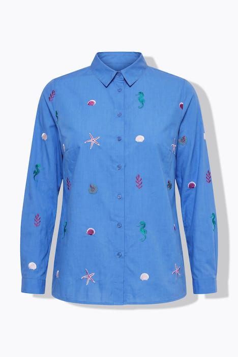 Chemisier coupe Boxy Shape, broderie mer