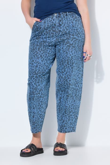 Jean ballon, taille haute, imprimé léopard, 5 poches