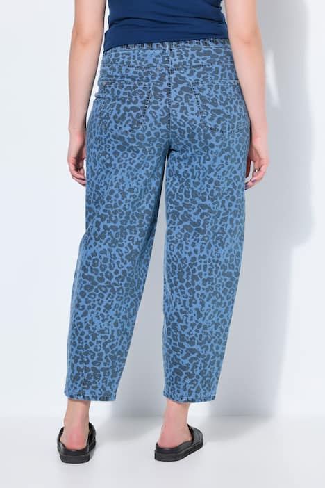 Jean ballon, taille haute, imprimé léopard, 5 poches