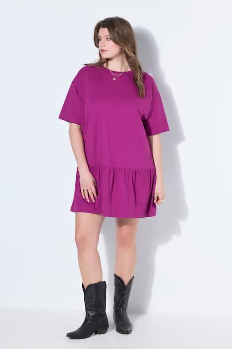 Robe en jersey avec volant, manches courtes et coupe évasée