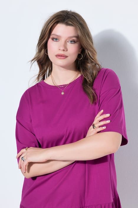 Robe en jersey avec volant, manches courtes et coupe évasée