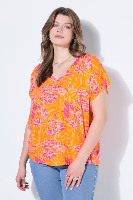 Blouse oversize, imprimé feuilles