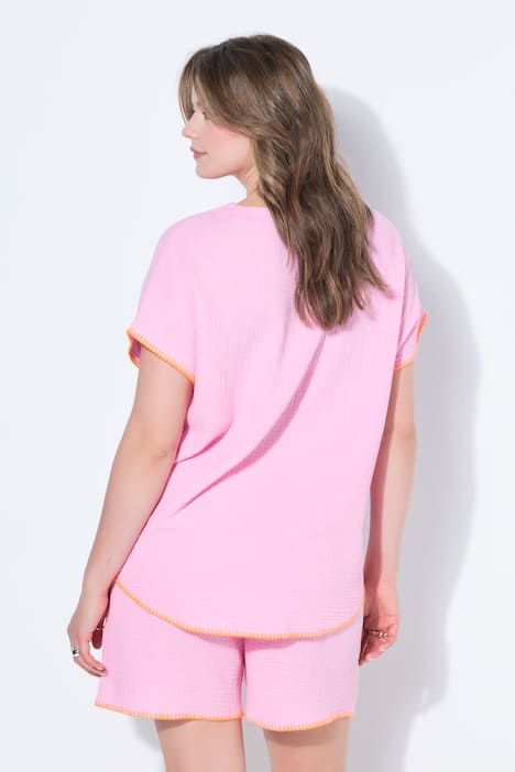 Blouse oversize en mousseline, liserés colorés