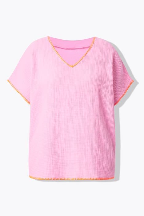 Blouse oversize en mousseline, liserés colorés