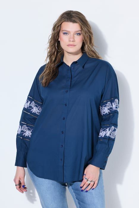 Chemisier rayé oversize, dentelle aux manches