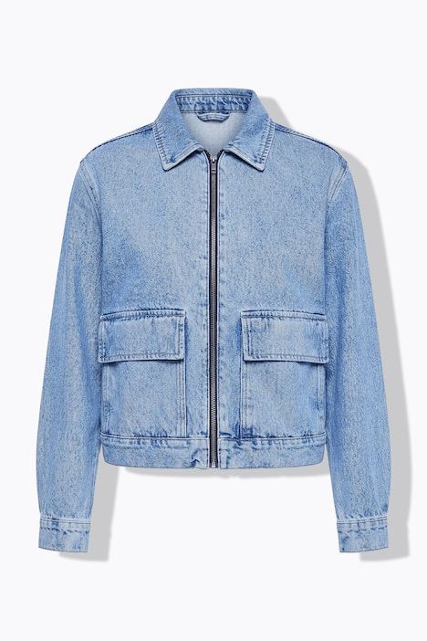 Veste en jean, coupe boxy, fermeture éclair, multi-poches