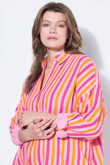 Blouse oversize en mousseline, rayures néon, manches longues