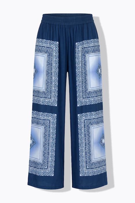 Pantalon jambes larges, taille haute, imprimé foulard