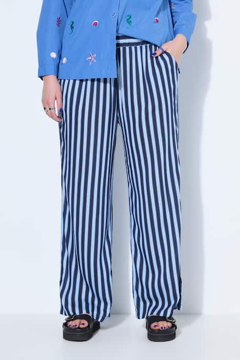 Pantalon jambes larges, taille haute, rayures
