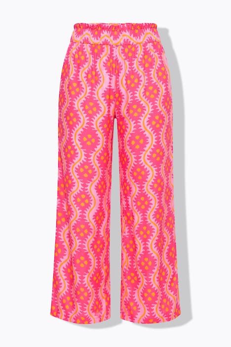 Pantalon jambes larges, taille haute, imprimé intégral