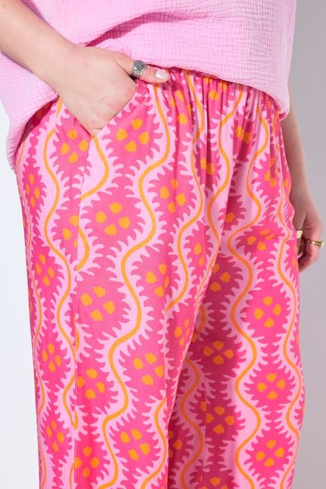 Pantalon jambes larges, taille haute, imprimé intégral