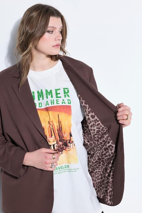 Blazer oversize à revers, doublure léopard