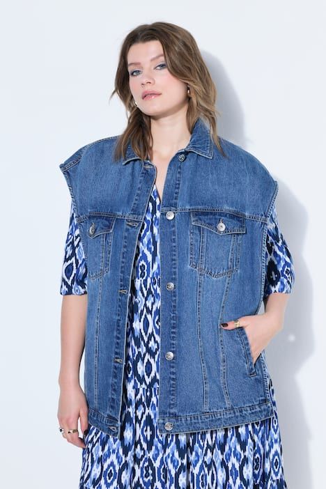 Gilet en jean, coupe oversize, fentes latérales