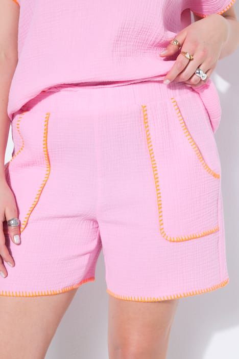 Short jambes larges en mousseline, liserés colorés