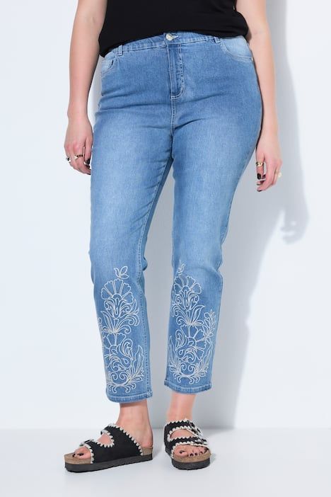 Jean Mom, broderie à l'ourlet, 5 poches