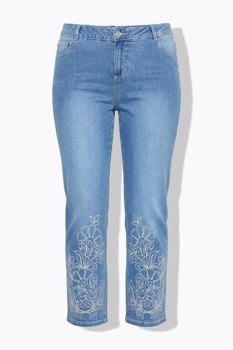 Jean Mom, broderie à l'ourlet, 5 poches