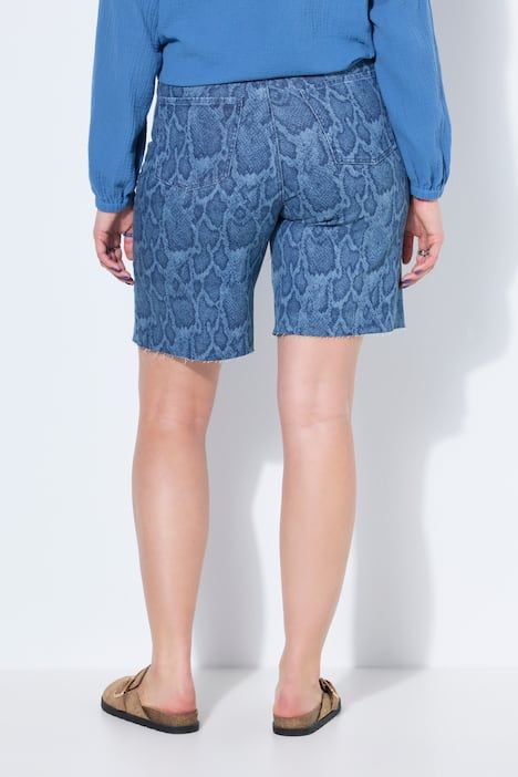 Short en jean, jambes larges, taille haute, motif serpent, 5 poches