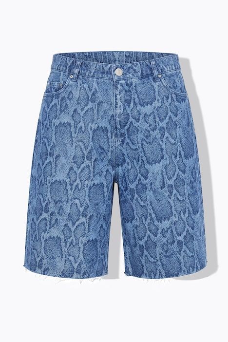 Short en jean, jambes larges, taille haute, motif serpent, 5 poches