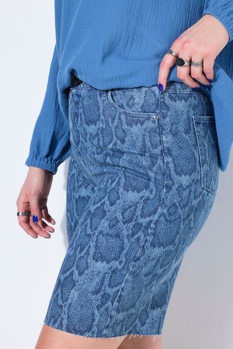 Short en jean, jambes larges, taille haute, motif serpent, 5 poches