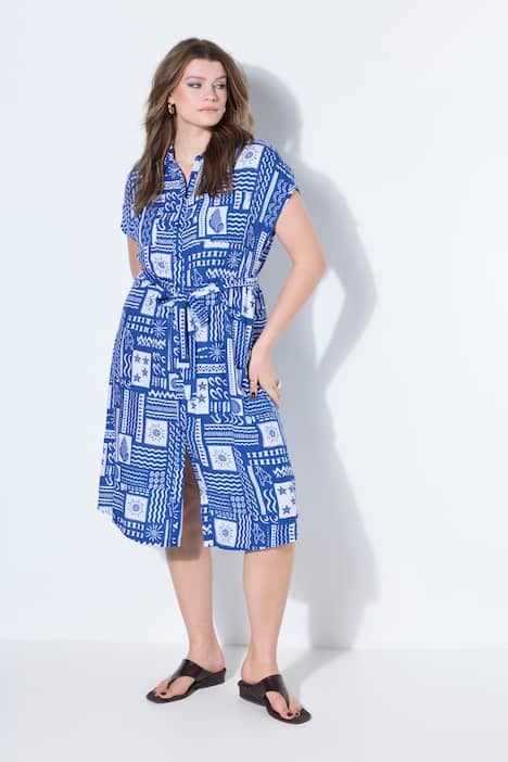 Robe midi oversize, imprimé azulejos, manches mi-longues