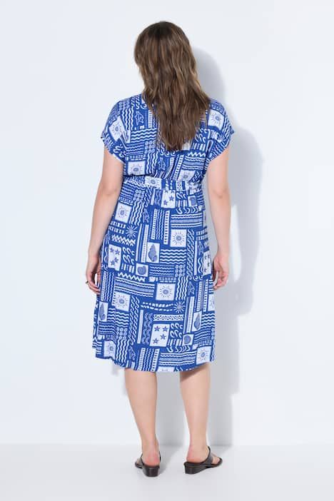 Robe midi oversize, imprimé azulejos, manches mi-longues