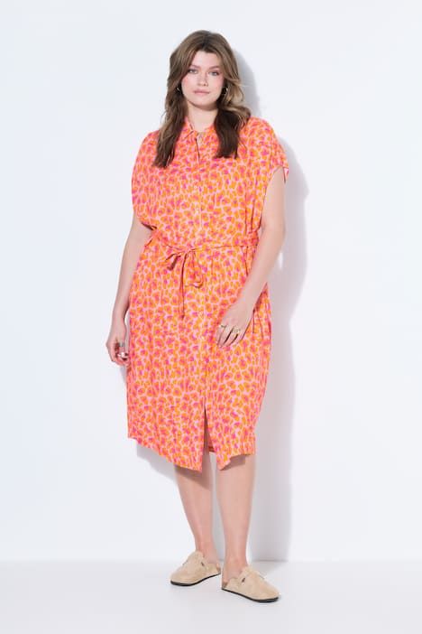 Robe midi oversize, imprimé léopard, ceinture à nouer