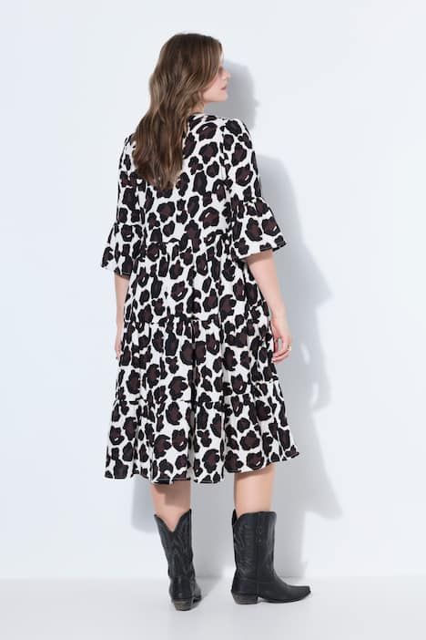 Robe longue évasée en mousseline léopard à volants