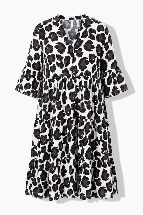 Robe longue évasée en mousseline léopard à volants