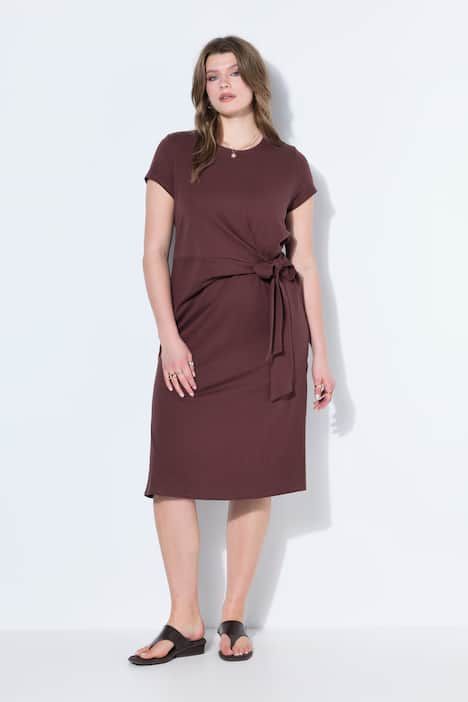 Robe midi en jersey évasée, drapé