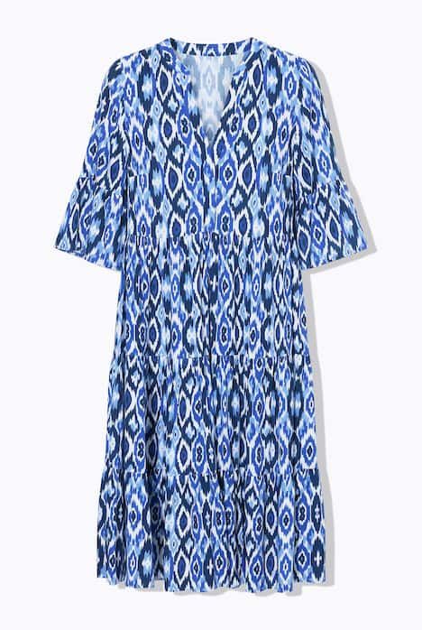 Robe longue évasée, motif losanges, volants