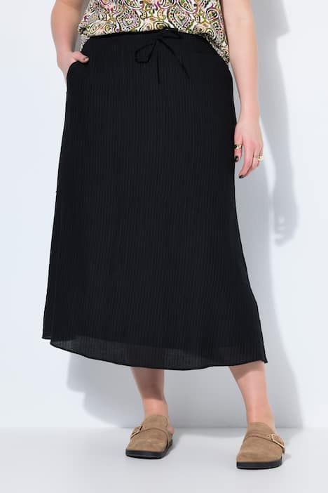 Jupe longue évasée texturée, taille élastiquée