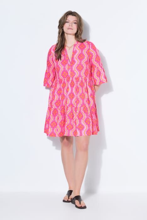 Robe courte évasée, imprimé, volants