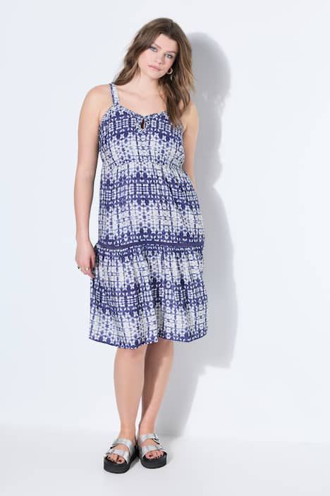 Robe midi, sans manches, coupe trapèze, rayures, rubans décoratifs