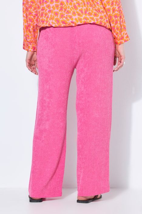 Pantalon jambes larges, texturé, taille élastique