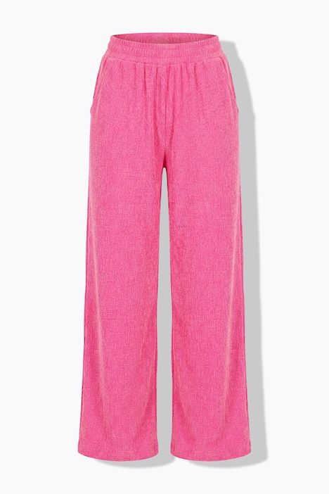 Pantalon jambes larges, texturé, taille élastique