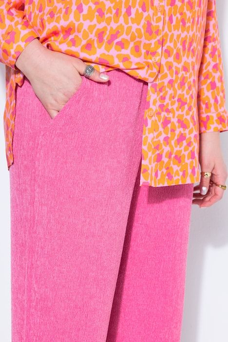 Pantalon jambes larges, texturé, taille élastique