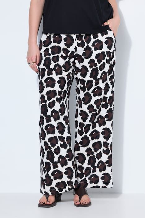 Pantalon jambes larges, mousseline, motif léopard