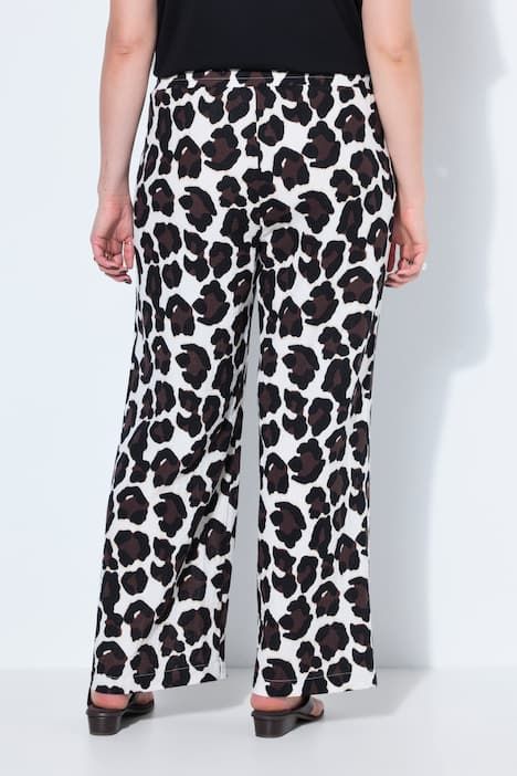 Pantalon jambes larges, mousseline, motif léopard